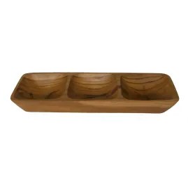 Holzschale mit 3 Löchern, aus Teakholz, 28,5x9x3 cm. 